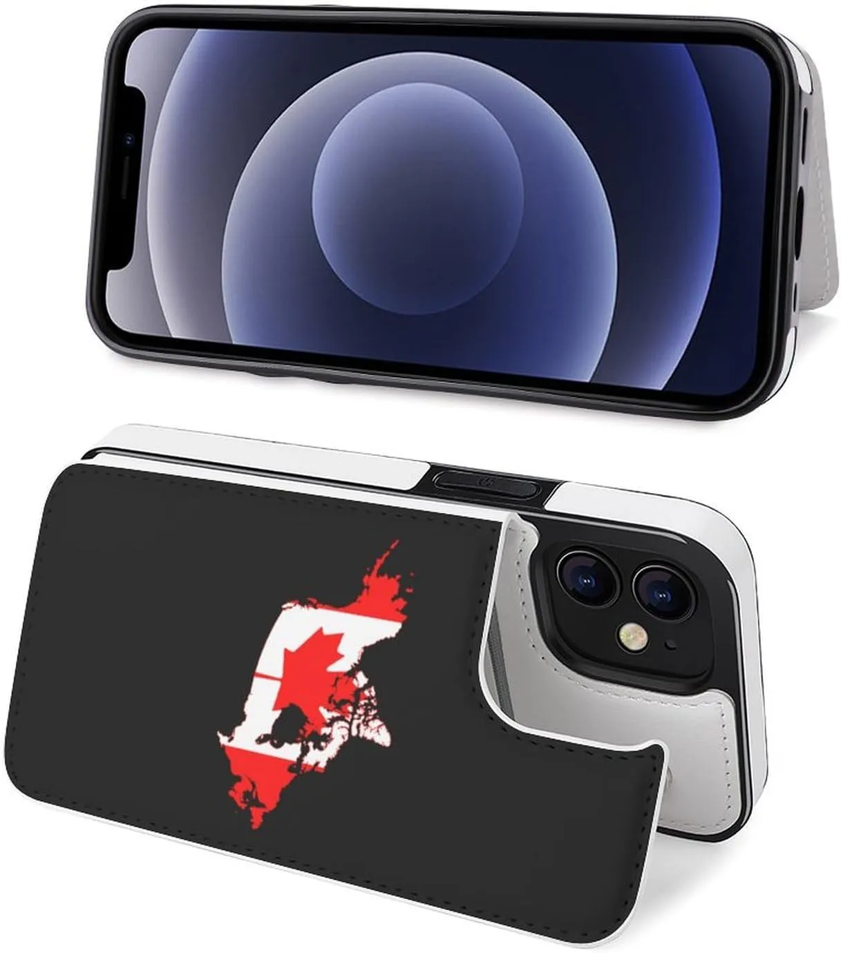 Canada Flag Map Flip Leather Case with Card Holder Kickstand Function Compatible for iPhone 12 Series