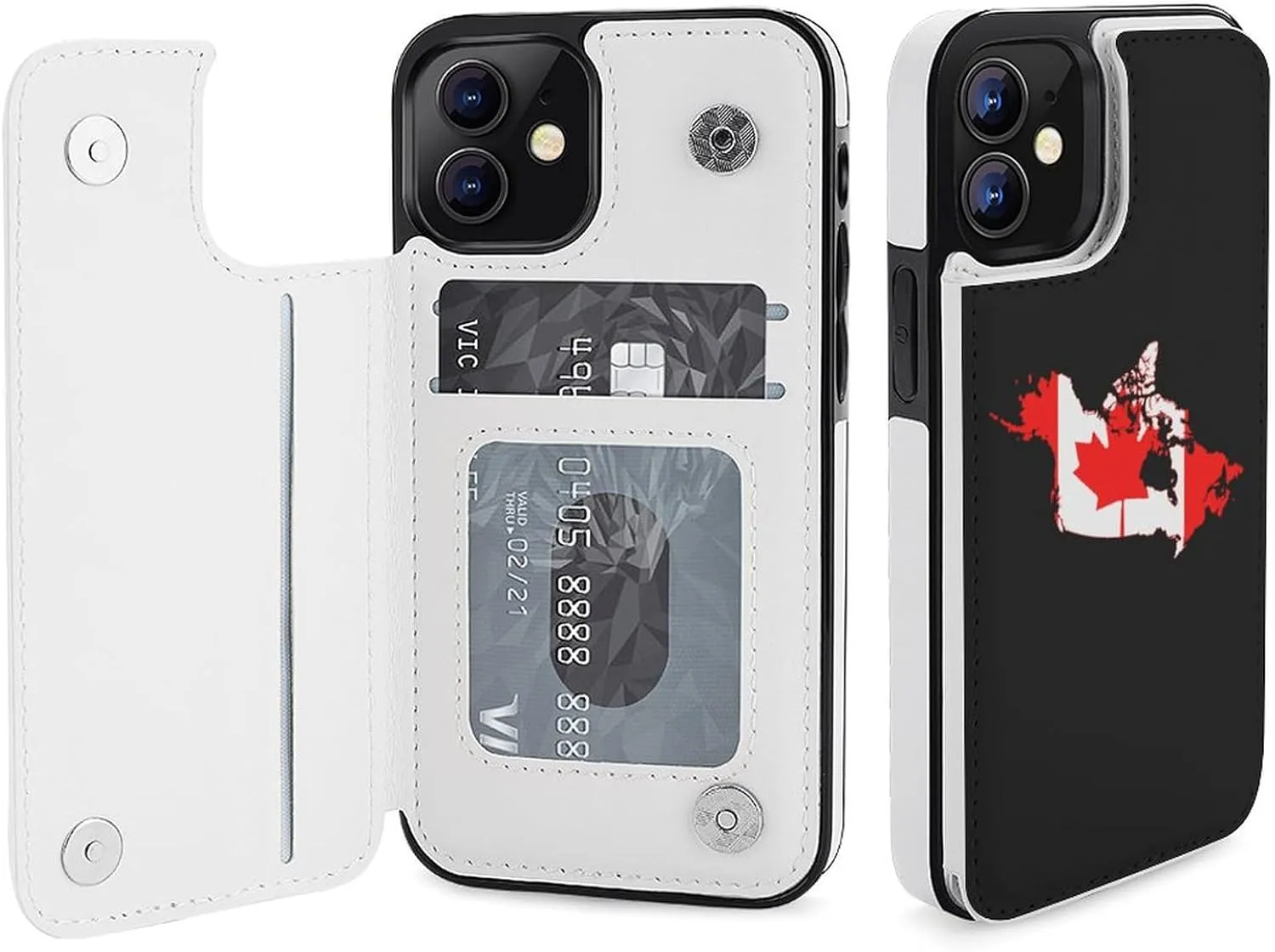 Canada Flag Map Flip Leather Case with Card Holder Kickstand Function Compatible for iPhone 12 Series
