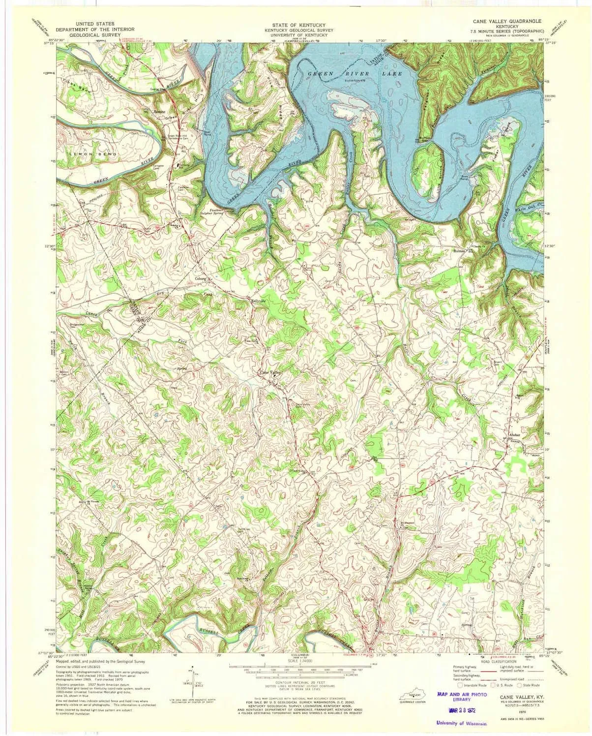 Cane Valley KY topo map, 1:24000 Scale, 7.5 X 7.5 Minute, Historical, 1970, Updated 1972, 27.5 x 23.1 in
