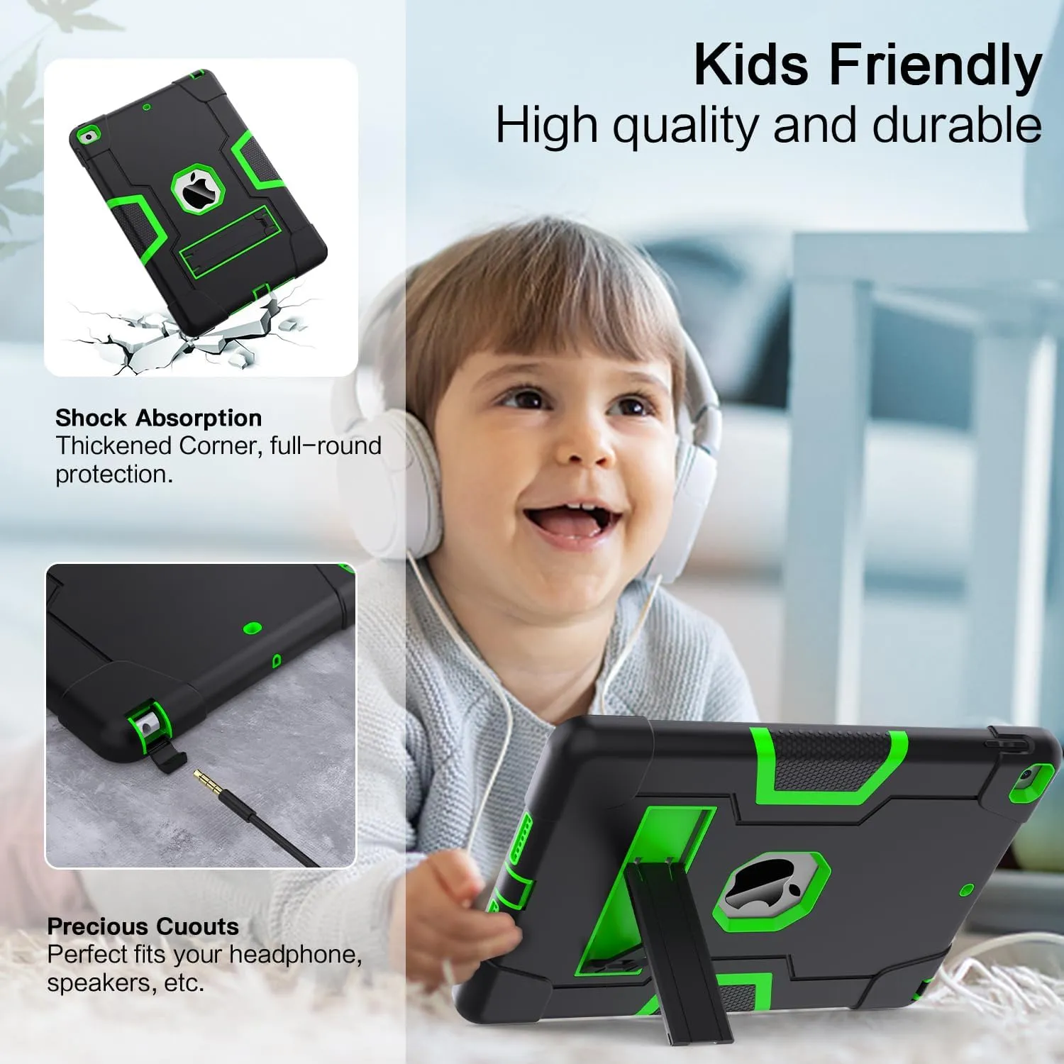 Cantis Case for ipad 9th Generation/ 8th Generation/ 7th Generation, Slim Heavy Duty Shockproof Rugged Protective Case with Built-in Stand for iPad 10.2 inch 2021/2020/2019, Black Green Black