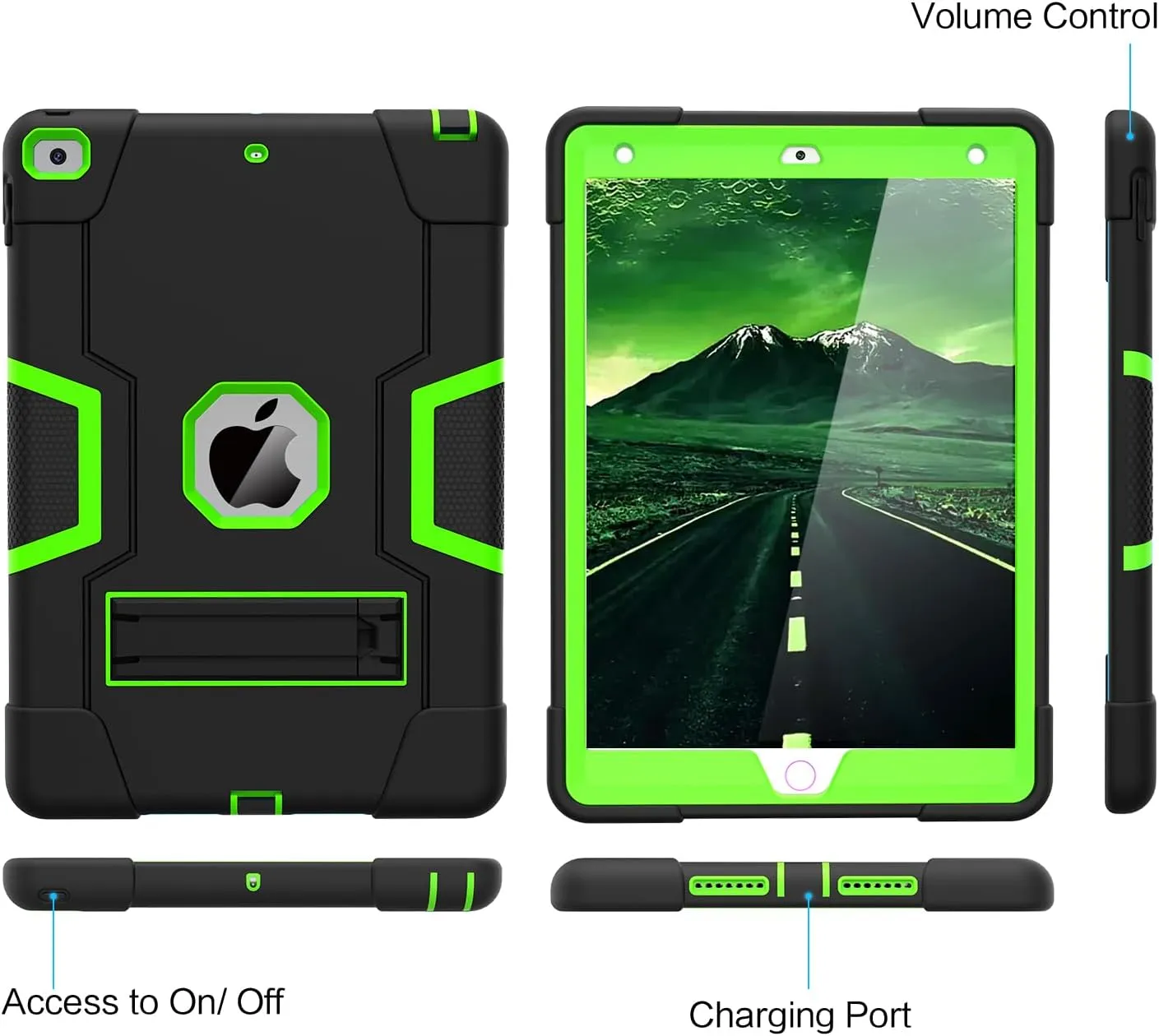 Cantis Case for ipad 9th Generation/ 8th Generation/ 7th Generation, Slim Heavy Duty Shockproof Rugged Protective Case with Built-in Stand for iPad 10.2 inch 2021/2020/2019, Black Green Black