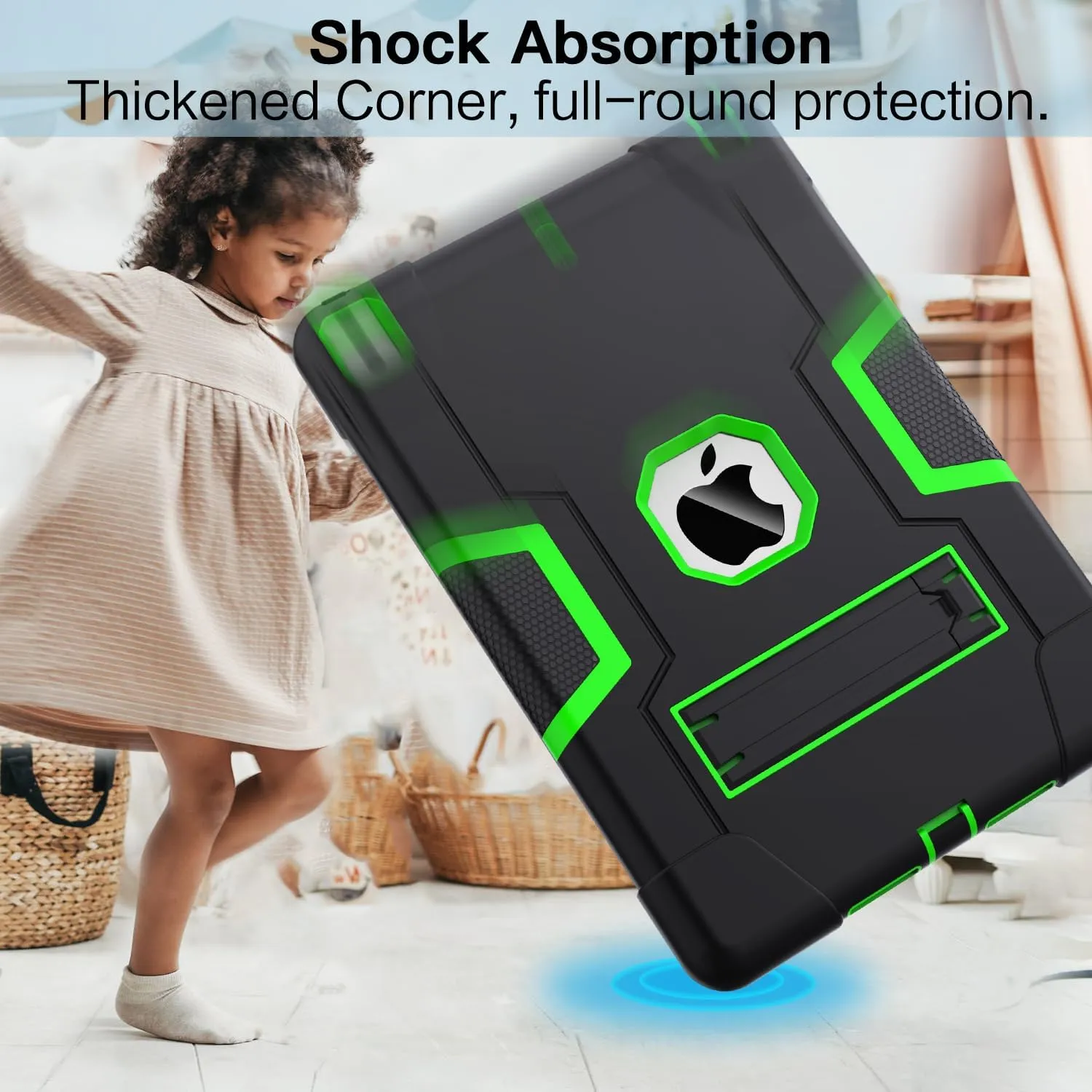 Cantis Case for ipad 9th Generation/ 8th Generation/ 7th Generation, Slim Heavy Duty Shockproof Rugged Protective Case with Built-in Stand for iPad 10.2 inch 2021/2020/2019, Black Green Black