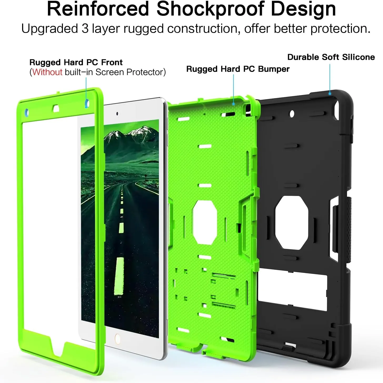 Cantis Case for ipad 9th Generation/ 8th Generation/ 7th Generation, Slim Heavy Duty Shockproof Rugged Protective Case with Built-in Stand for iPad 10.2 inch 2021/2020/2019, Black Green Black