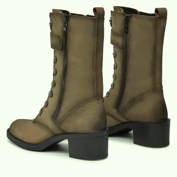 Caprice Nubuck Leather 3/4 Length Military Boot in Khaki