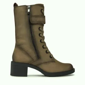 Caprice Nubuck Leather 3/4 Length Military Boot in Khaki