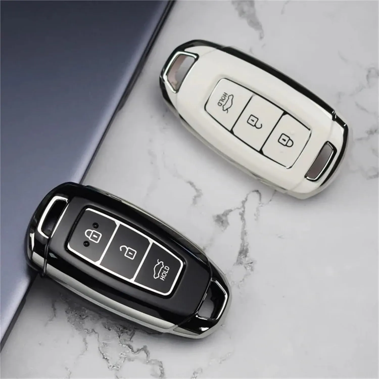 Car Key Cover Case Shell 3/4/5 Buttons Car Key Case Cover Keychain Fit For Hyundai I30 Ix35 KONA Encino Solaris Azera Grandeur Ig Accent Santa Fe Palisade Car Remote Key Case Cover Shell(4 buttons Bla
