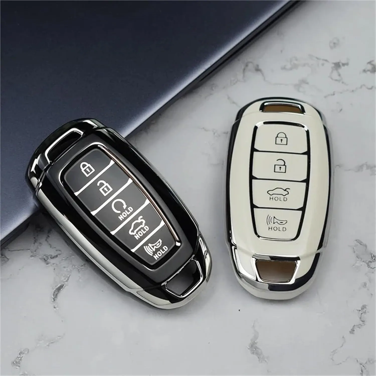 Car Key Cover Case Shell 3/4/5 Buttons Car Key Case Cover Keychain Fit For Hyundai I30 Ix35 KONA Encino Solaris Azera Grandeur Ig Accent Santa Fe Palisade Car Remote Key Case Cover Shell(4 buttons Bla