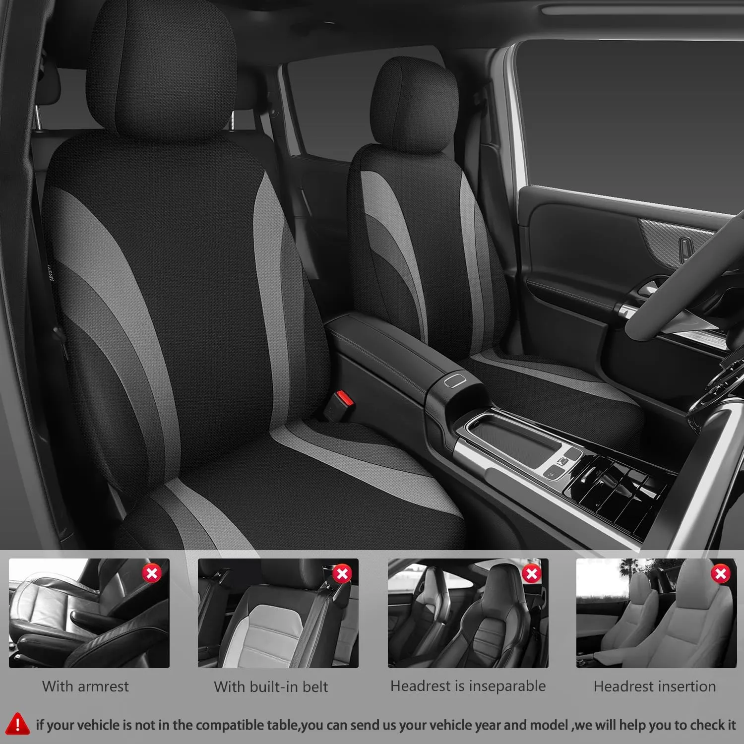 CAR PASS EVA Waterproof Car Seat Covers Full Set,Black Gray Seat Covers for Cars,Airbag Compatible,Universal Fit Sedans,Vans,SUVs,Trucks (Black and Gray)