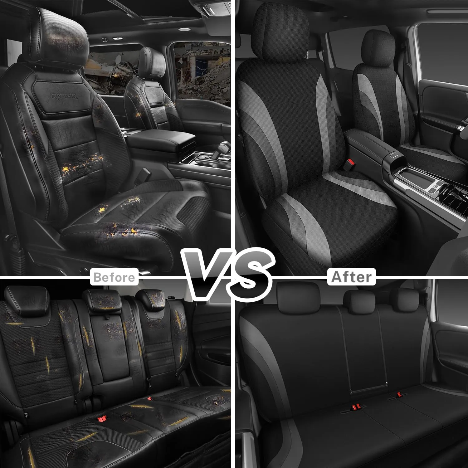 CAR PASS EVA Waterproof Car Seat Covers Full Set,Black Gray Seat Covers for Cars,Airbag Compatible,Universal Fit Sedans,Vans,SUVs,Trucks (Black and Gray)