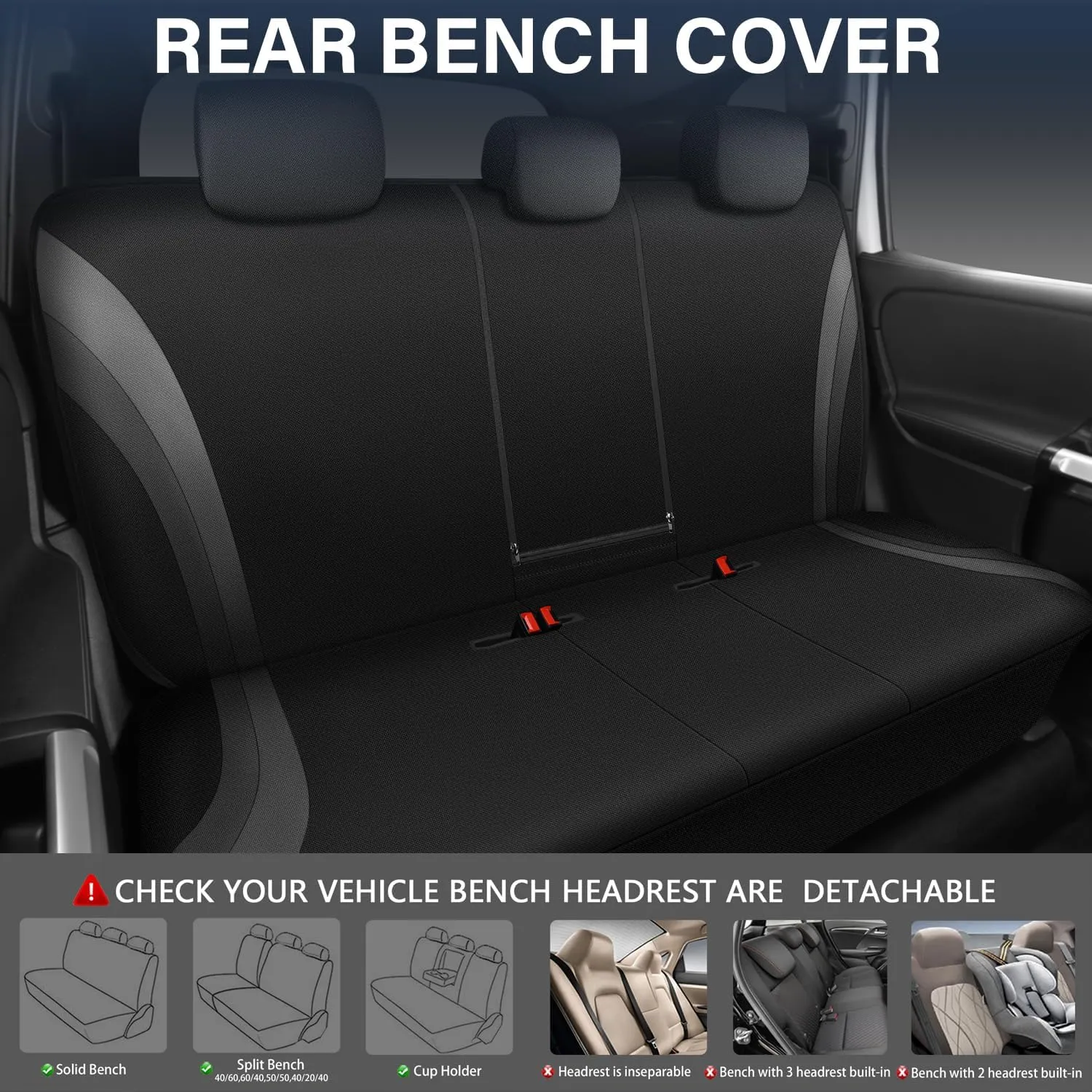 CAR PASS EVA Waterproof Car Seat Covers Full Set,Black Gray Seat Covers for Cars,Airbag Compatible,Universal Fit Sedans,Vans,SUVs,Trucks (Black and Gray)