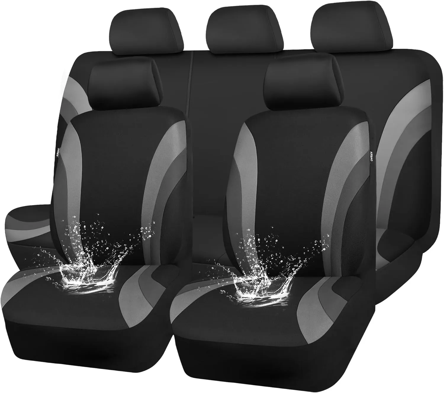 CAR PASS EVA Waterproof Car Seat Covers Full Set,Black Gray Seat Covers for Cars,Airbag Compatible,Universal Fit Sedans,Vans,SUVs,Trucks (Black and Gray)