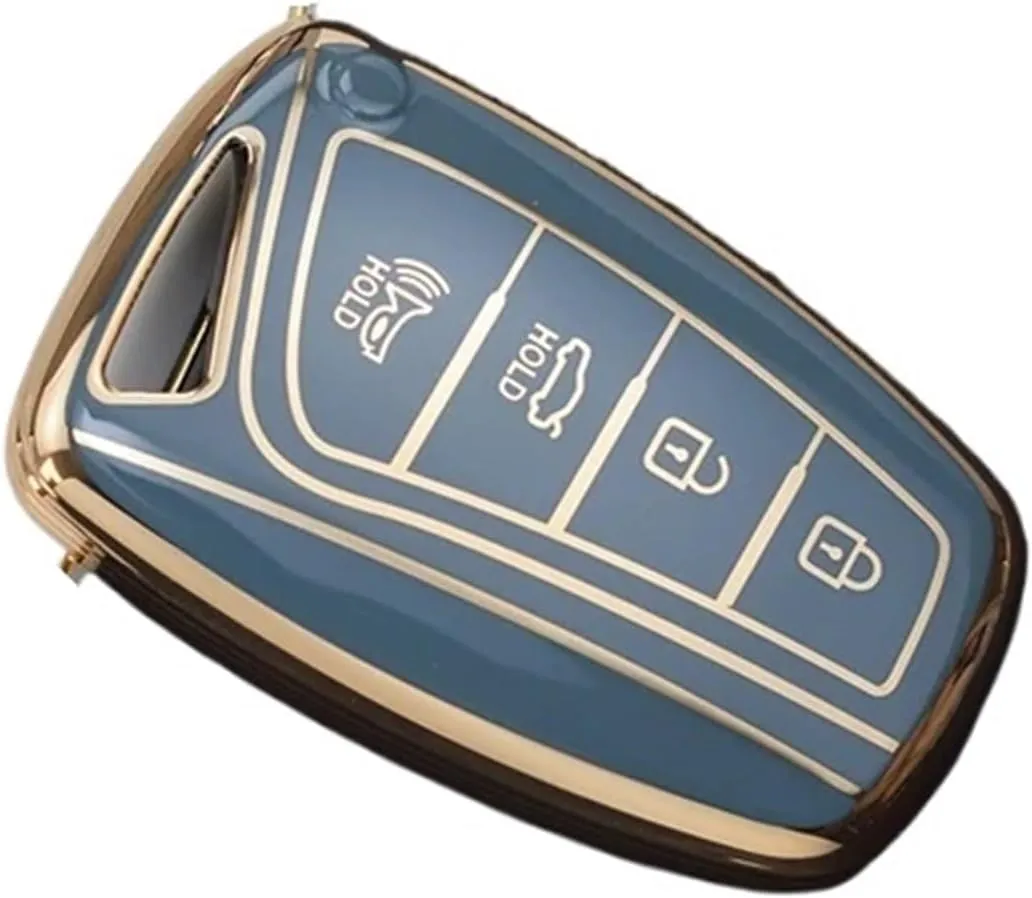 Car Remote Key Case Cover Shell Fit for Hyundai Grandeur HG Sedan G80 Santa Fe 3DM Santafe 2018 IX45 EQUUS Azera TPU Key Case Cover Holder Car Key Shell Replacement Case(Blue 4buttons)