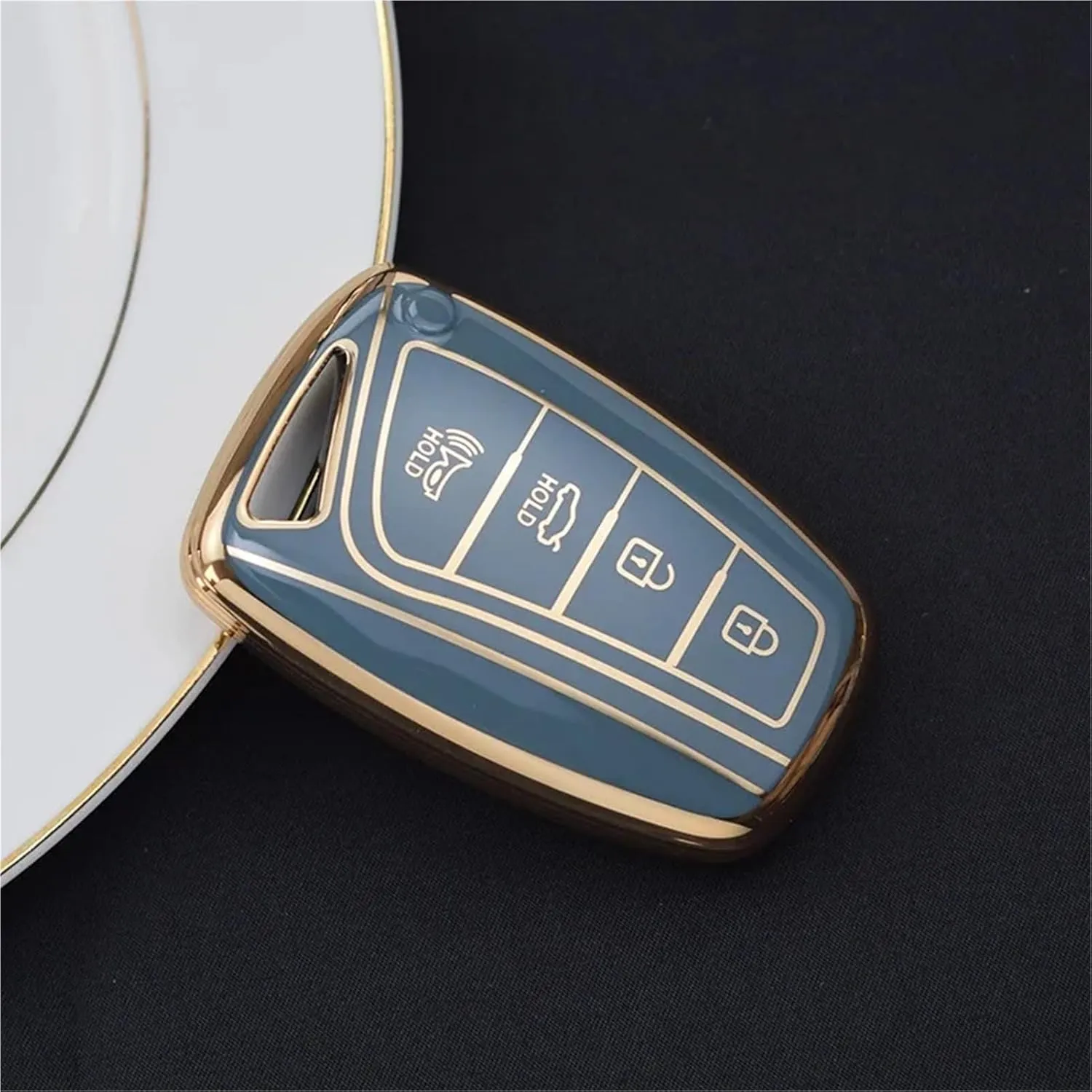 Car Remote Key Case Cover Shell Fit for Hyundai Grandeur HG Sedan G80 Santa Fe 3DM Santafe 2018 IX45 EQUUS Azera TPU Key Case Cover Holder Car Key Shell Replacement Case(Blue 4buttons)