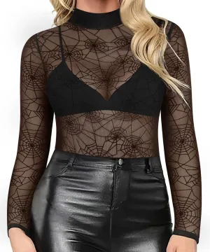 CARCOS Women's Mesh Tops Plus Size See Through Sheer Tops Crewneck Sexy Clubwear XL-5XL