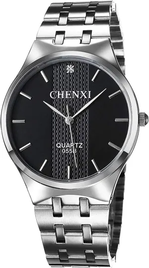 Carlien Men's Quartz Wristwatch Stainless Steel Watch Men Gold Analog Watches Waterproof (Silver Black)