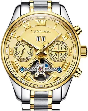 carlien Tourbillon Mechanical Watch Men Double Calendar Multifunction Luminous Waterproof Watches