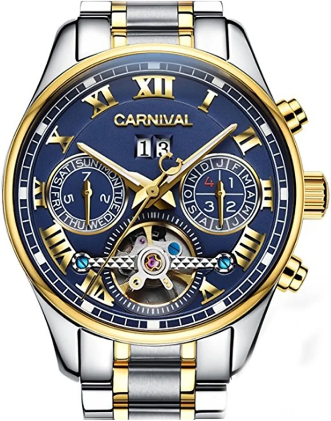carlien Tourbillon Mechanical Watch Men Double Calendar Multifunction Luminous Waterproof Watches