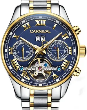 carlien Tourbillon Mechanical Watch Men Double Calendar Multifunction Luminous Waterproof Watches
