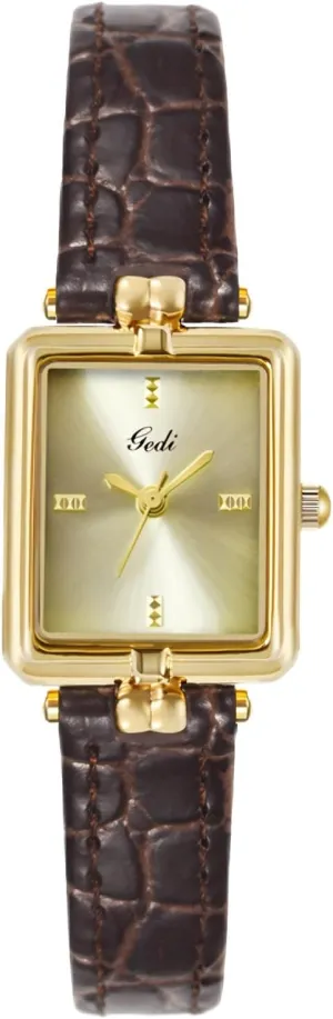 CARLIEN Women’s Vintage Rectangular Small Gold Dial Genuine Croc Leather Band Quartz Watch Lightweight Casual Ladies Dress Wristwatch