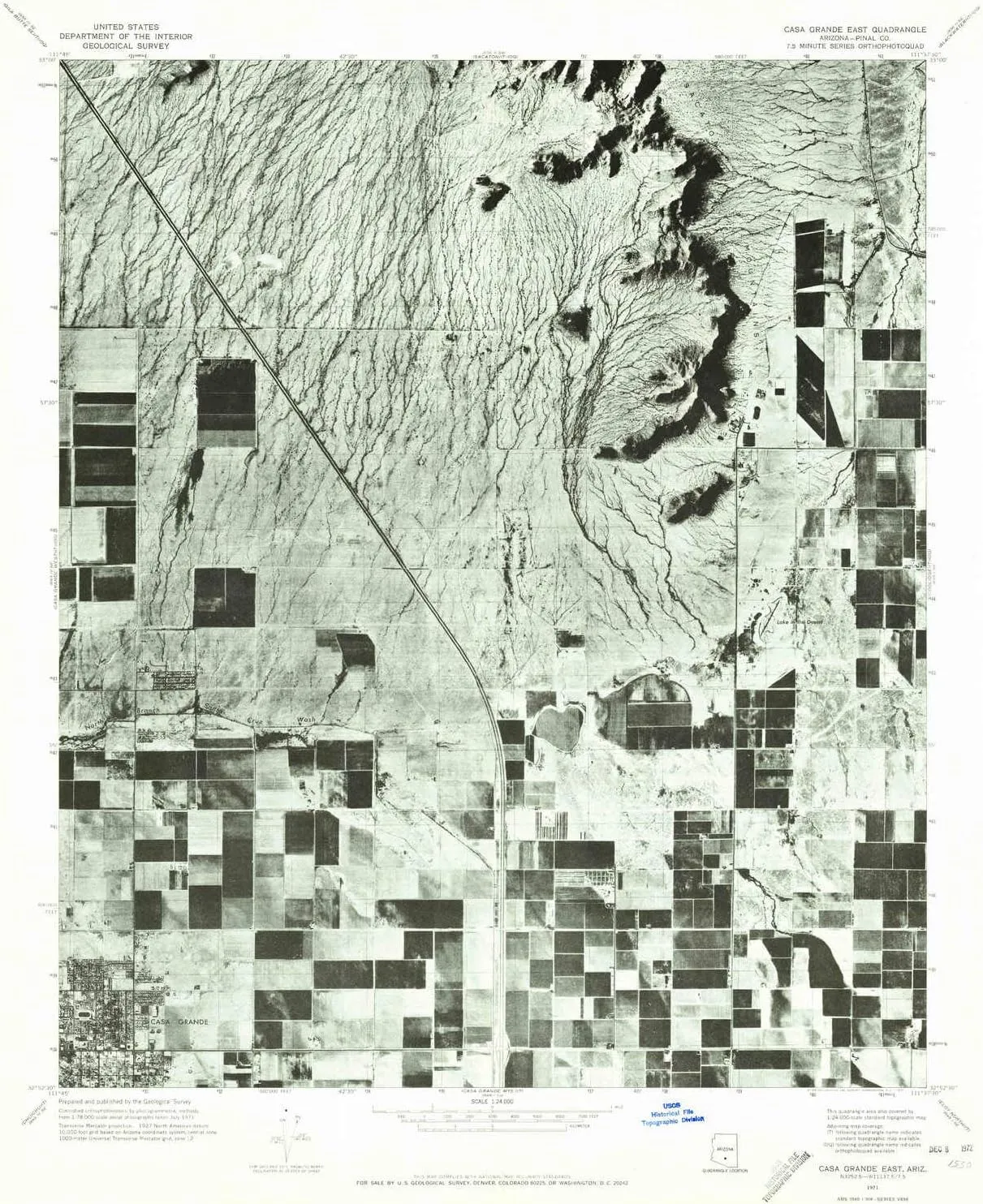Casa Grande East AZ topo map, 1:24000 Scale, 7.5 X 7.5 Minute, Historical, 1971, Updated 1972, 26.9 x 23 in
