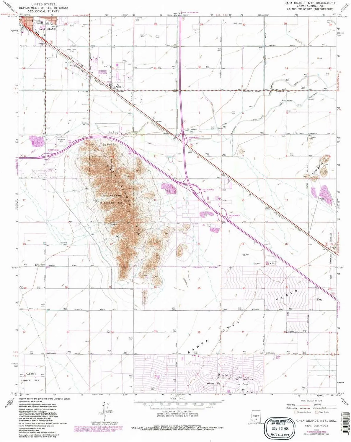 Casa Grande MTS AZ topo map, 1:24000 Scale, 7.5 X 7.5 Minute, Historical, 1965, Updated 1983, 26.8 x 22 in