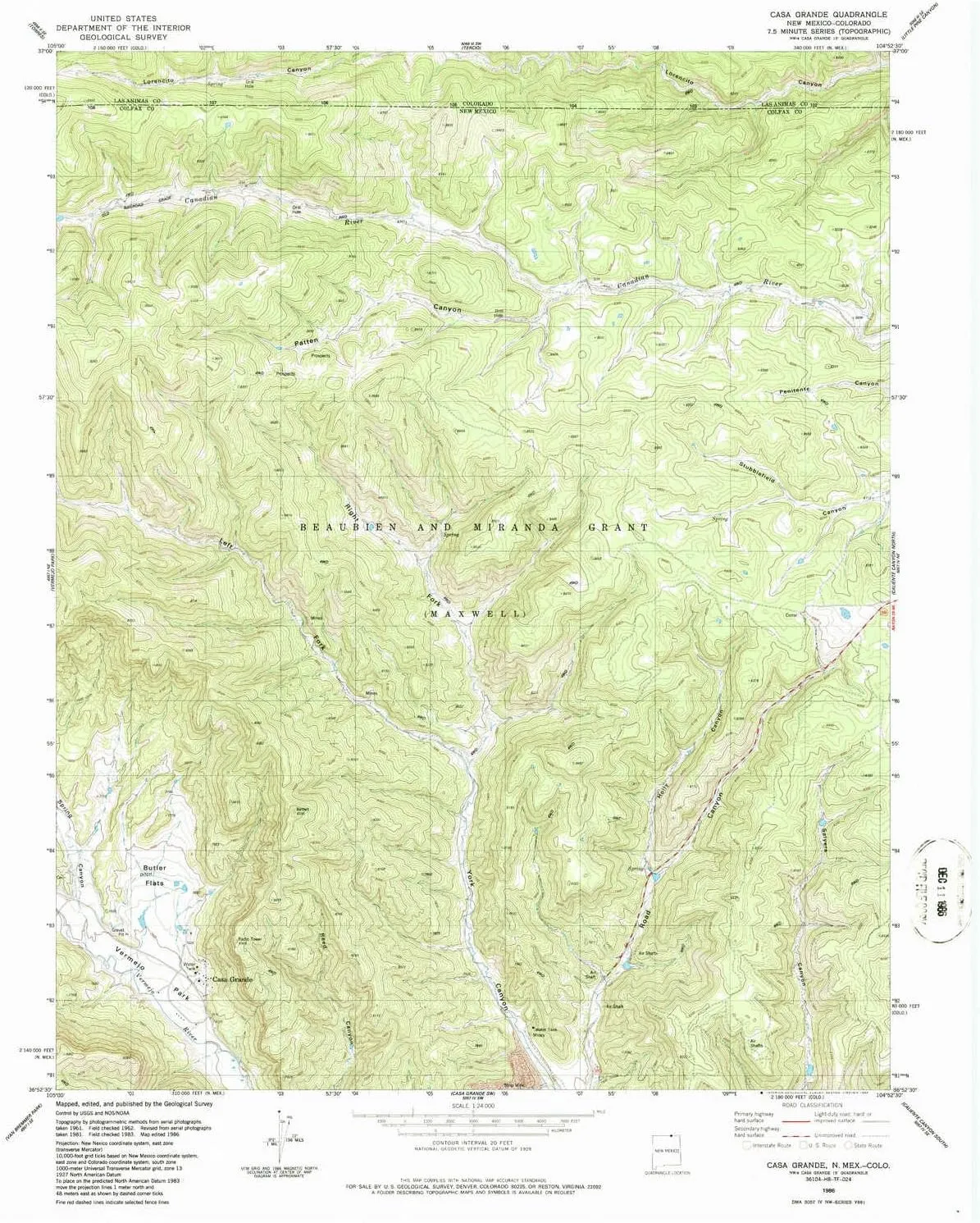Casa Grande NM topo map, 1:24000 Scale, 7.5 X 7.5 Minute, Historical, 1986, Updated 1986, 27 x 22 in