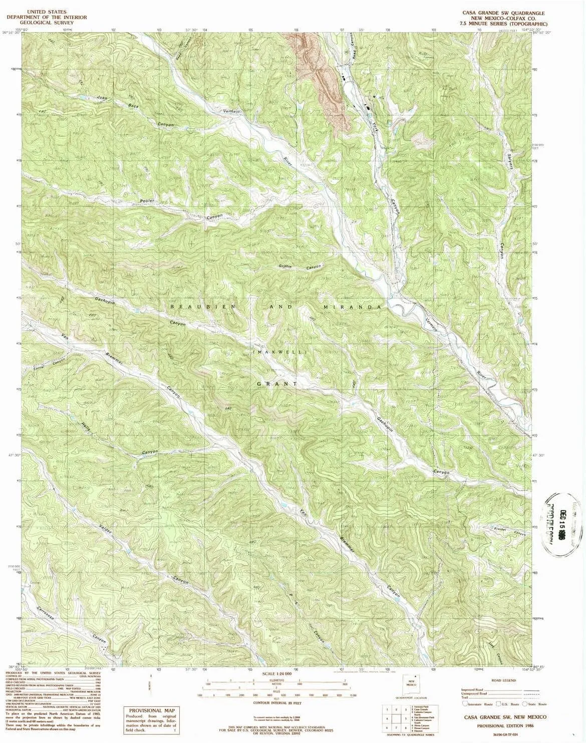 Casa Grande SW NM topo map, 1:24000 Scale, 7.5 X 7.5 Minute, Historical, 1986, Updated 1986, 27 x 22 in