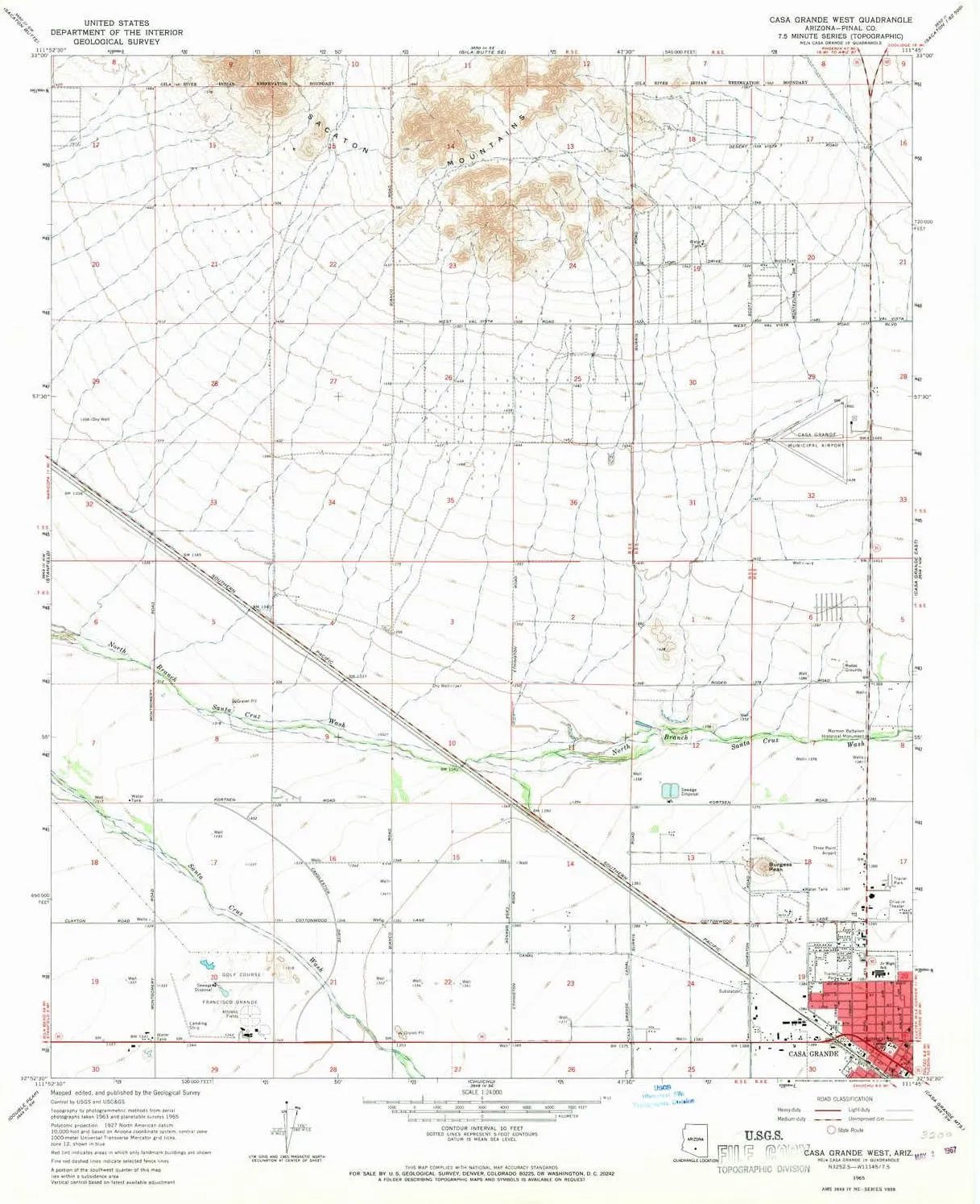 Casa Grande West AZ topo map, 1:24000 Scale, 7.5 X 7.5 Minute, Historical, 1965, Updated 1967, 26.9 x 22.1 in