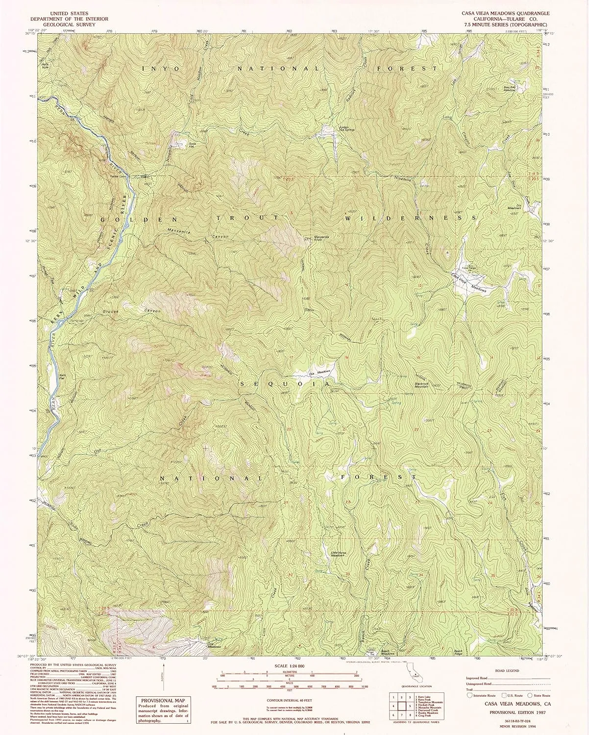Casa Vieja Meadows CA topo map, 1:24000 Scale, 7.5 X 7.5 Minute, Historical, 1987, Updated 1994, 26.7 x 21.4 in