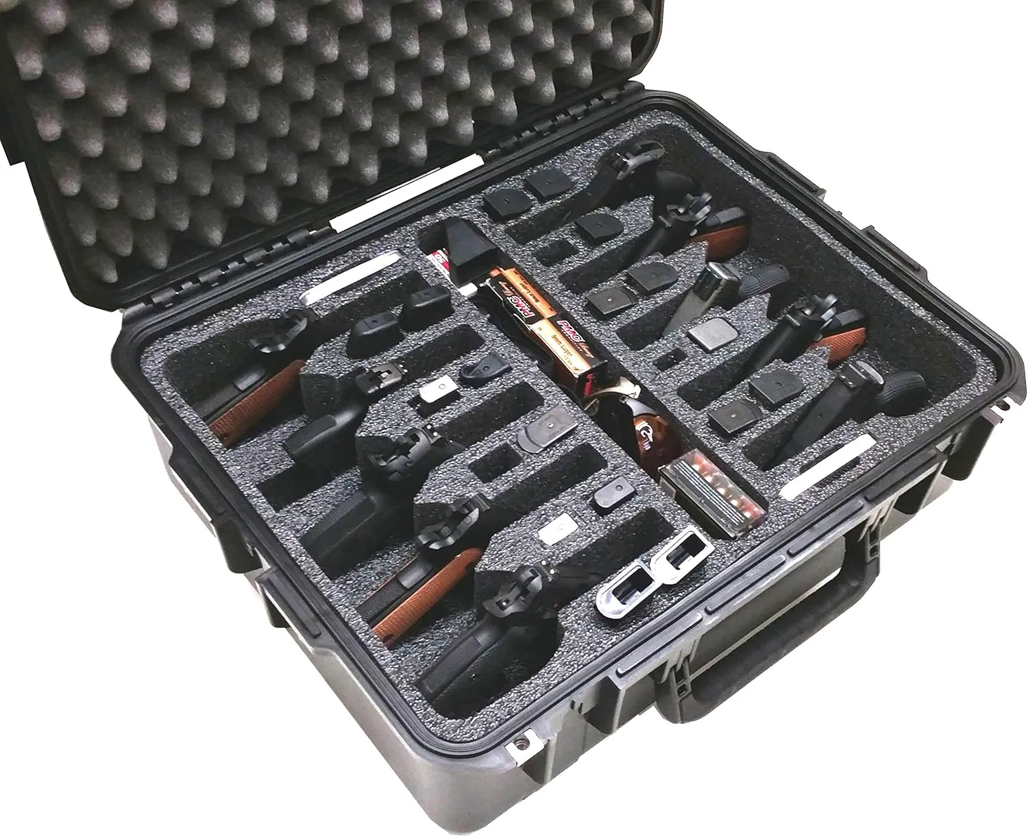 Case Club 10 Pistol & 20 Magazine Pre-Cut Waterproof Case with Silica Gel x2 to Help Prevent Gun Rust (Non-Wheeled)