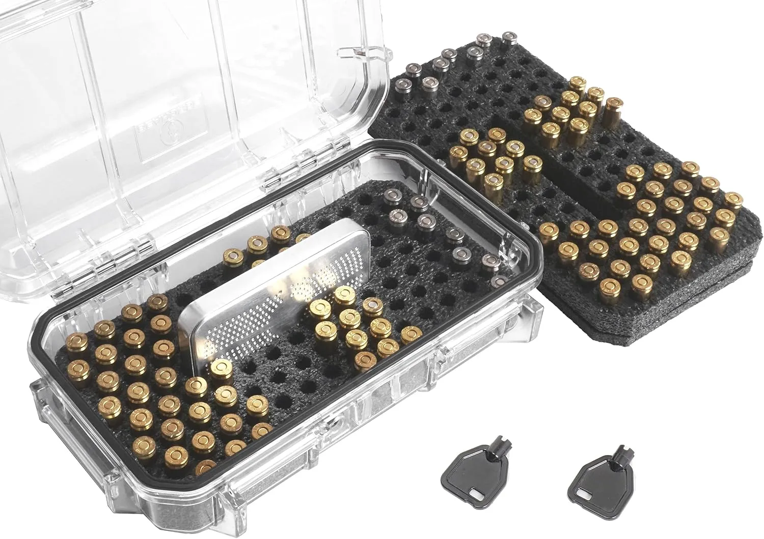 Case Club 204 Round 9mm Waterproof Long Term Storage Case with Silica Gel Dessicant & Clear Lid for Easy View (Lockable)