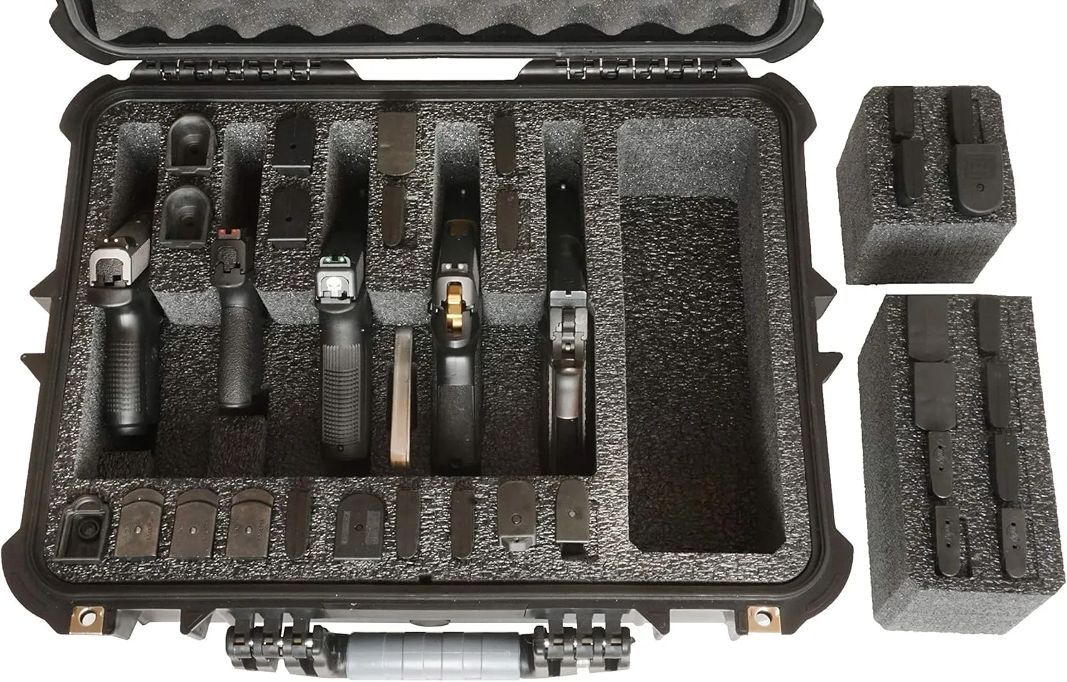 Case Club 5 Pistol & (up to) 30 Magazine Case with Accessory Pocket. Pre-Cut, Heavy Duty, Waterproof, with Silica Gel for Gun Rust Prevention (Upgraded Gen-2)
