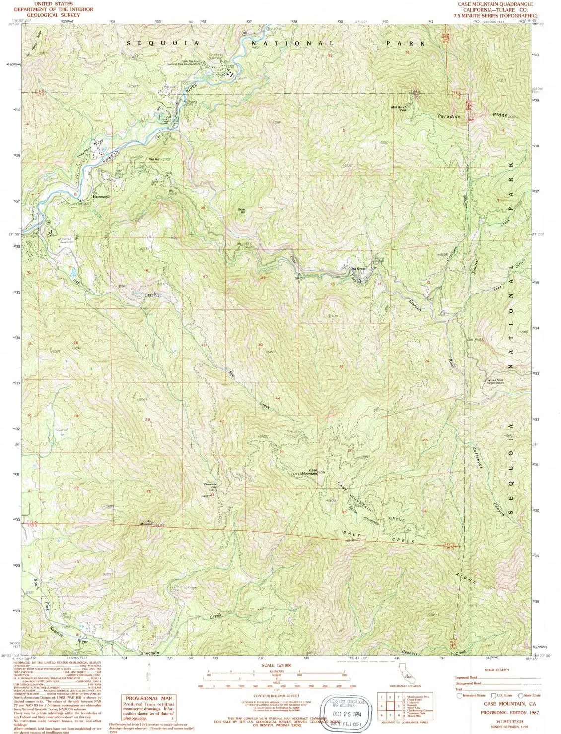 Case Mountain CA topo map, 1:24000 Scale, 7.5 X 7.5 Minute, Historical, 1987, Updated 1994, 26.7 x 21.6 in