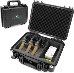 CASEMATIX TSA Approved 3 Pistol Case - 16" IPX7 Waterproof Handgun Case for 3 Handguns and 9 Magazines with Accessory Storage, Heavy-Duty Pistol Case Hard Shell Gun Carrying Case