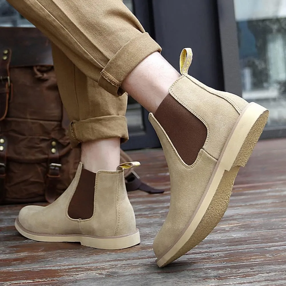Chelsea Boots Men Suede Leather Casual Chukka Ankle Boots Classic Elastic Dress Ankle Boots for Men Outdoor Fashion Shoes