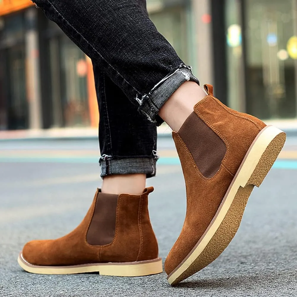 Chelsea Boots Men Suede Leather Casual Chukka Ankle Boots Classic Elastic Dress Ankle Boots for Men