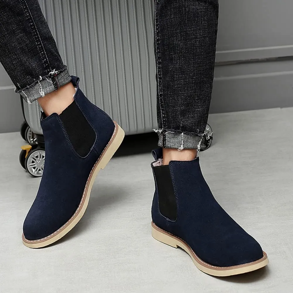 Chelsea Boots Men Suede Leather Casual Chukka Ankle Boots Classic Elastic Dress Ankle Boots for Men