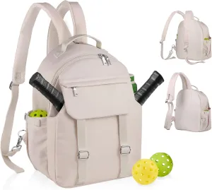 CHICECO Pickleball Backpack for Women, Pickleball Sling Bag,Waterpoof Nylon Pickleball Bag for Women Holds 2 Paddles (Beige)