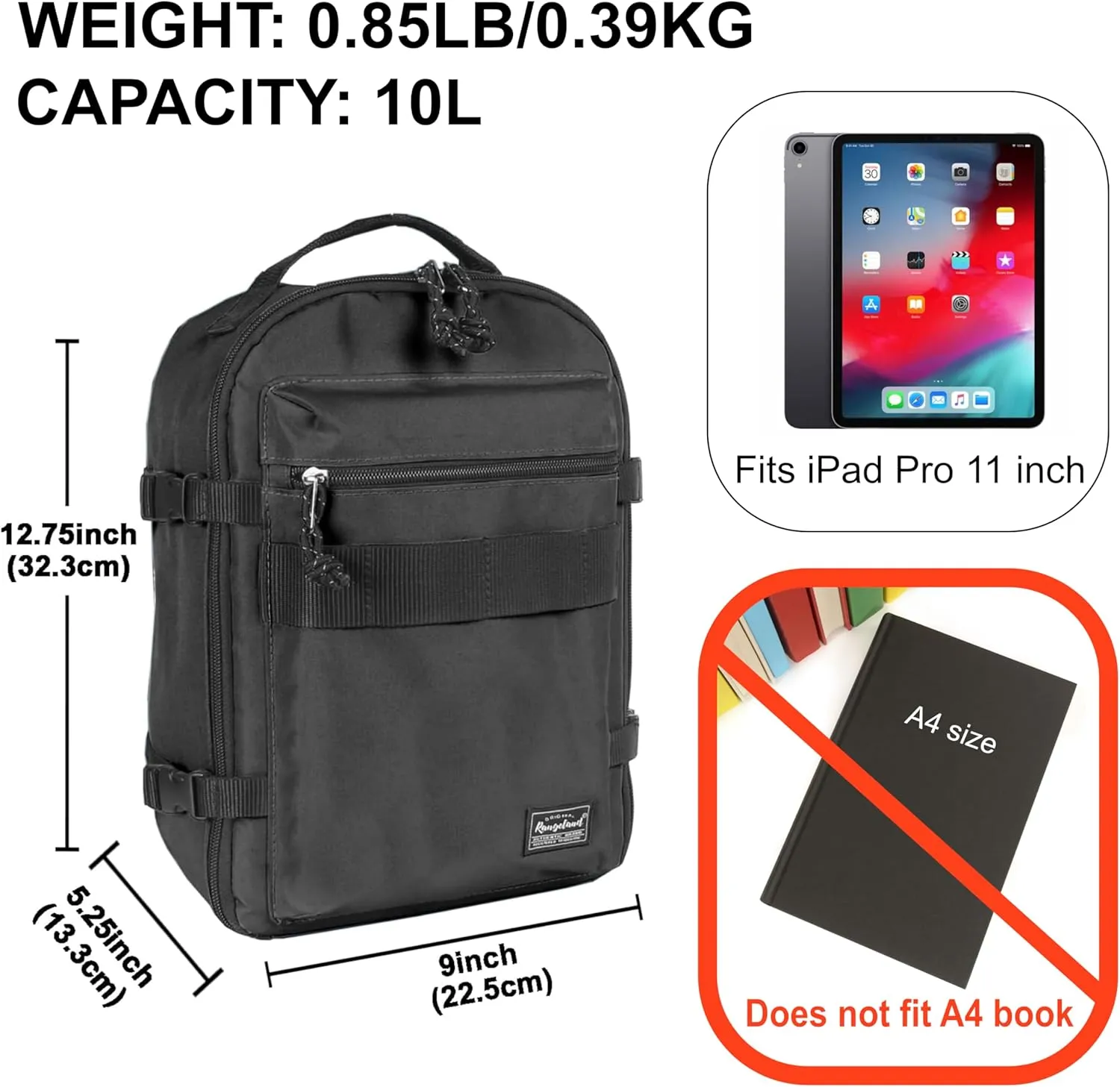 Child's Travel Backpack for Ages 3-6 | Lightweight Suitcase Style Carry-On | 10L Weekender with Tablet Sleeve & Chest Strap | All Black