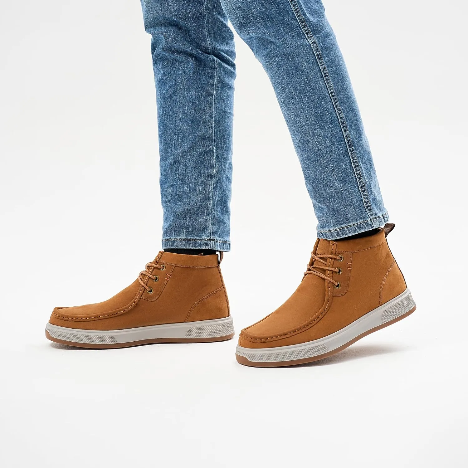 Chukka Boots for Men - Brown Leather Casual Boots - Ankle-High Lace-Up - Size 9