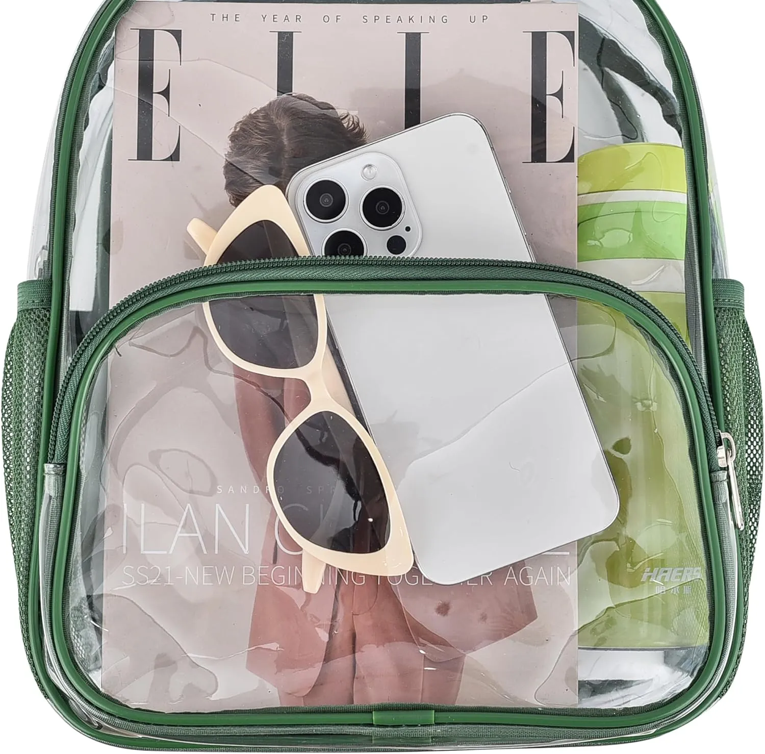 Clear Backpack for Stadium Events Clear Backpack 12x12x6 with Front Pocket for Concert Sport Fashion Women Backpack Events Work Travel(Forest green)