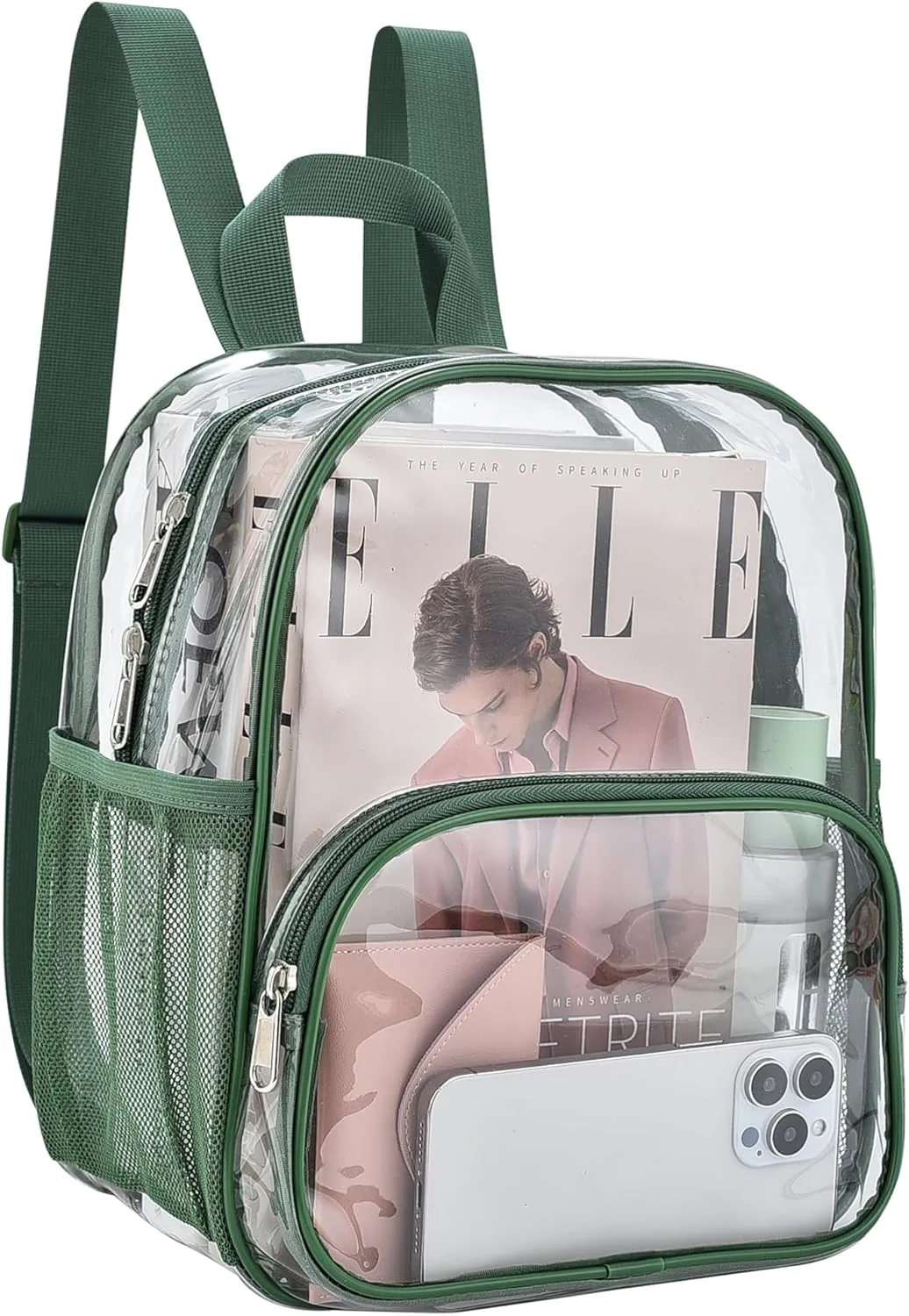 Clear Backpack for Stadium Events Clear Backpack 12x12x6 with Front Pocket for Concert Sport Fashion Women Backpack Events Work Travel(Forest green)