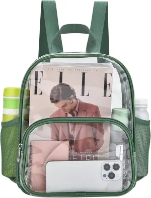 Clear Backpack for Stadium Events Clear Backpack 12x12x6 with Front Pocket for Concert Sport Fashion Women Backpack Events Work Travel(Forest green)