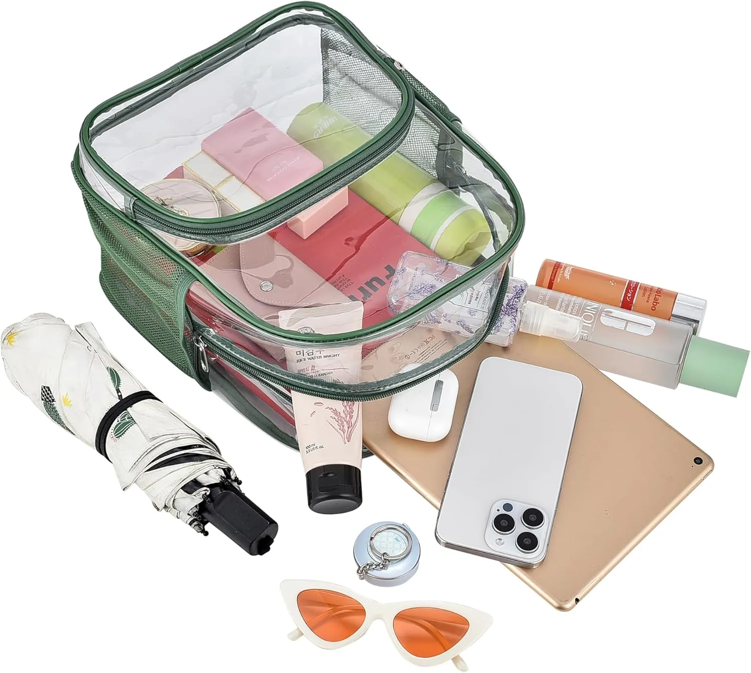 Clear Backpack for Stadium Events Clear Backpack 12x12x6 with Front Pocket for Concert Sport Fashion Women Backpack Events Work Travel(Forest green)