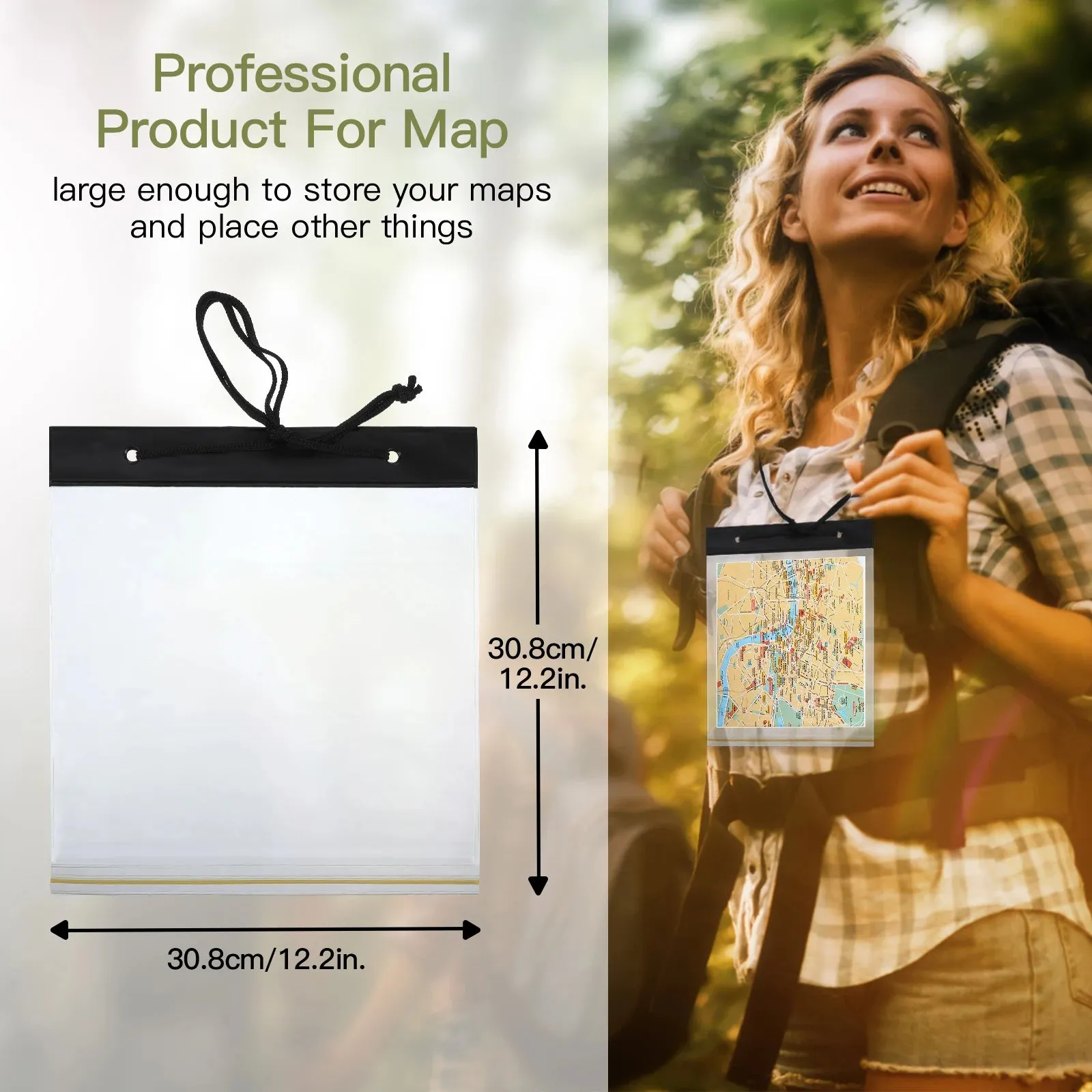 Clear PVC Map Case Waterproof Document Holder - Portable Camping Pocket Bag