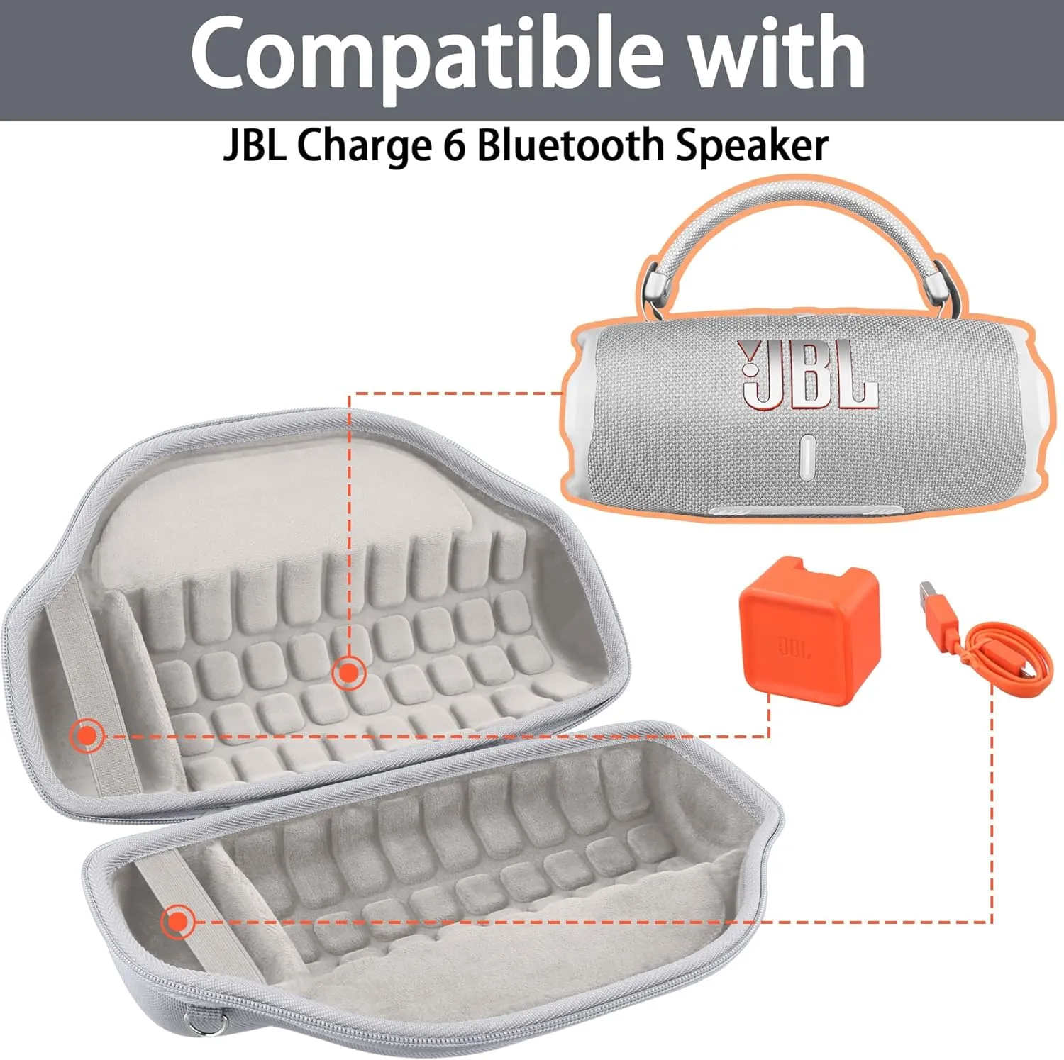 co2CREA Case for JBL Charge 6 Waterproof Portable Bluetooth Speaker, Hard Travel Bag with Detachable Shoulder Strap (White Case)