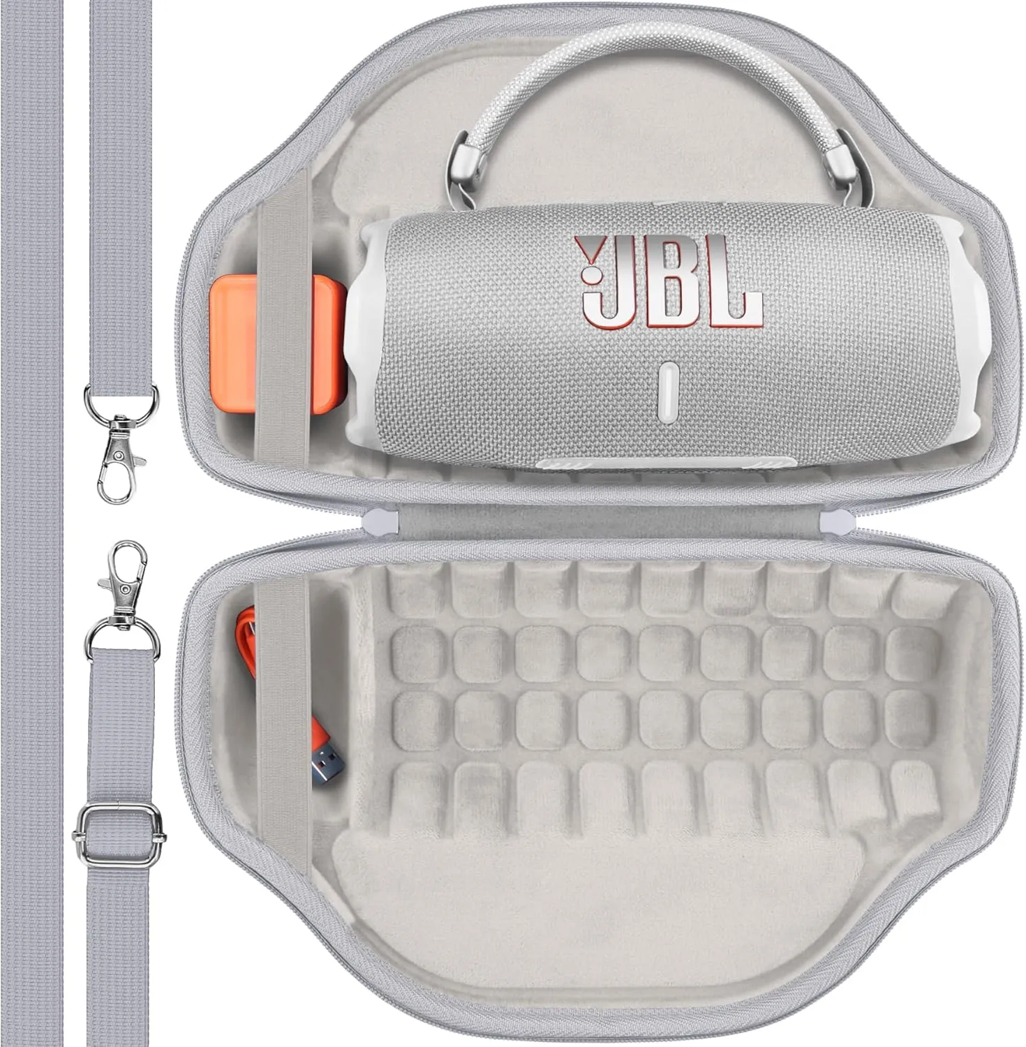 co2CREA Case for JBL Charge 6 Waterproof Portable Bluetooth Speaker, Hard Travel Bag with Detachable Shoulder Strap (White Case)