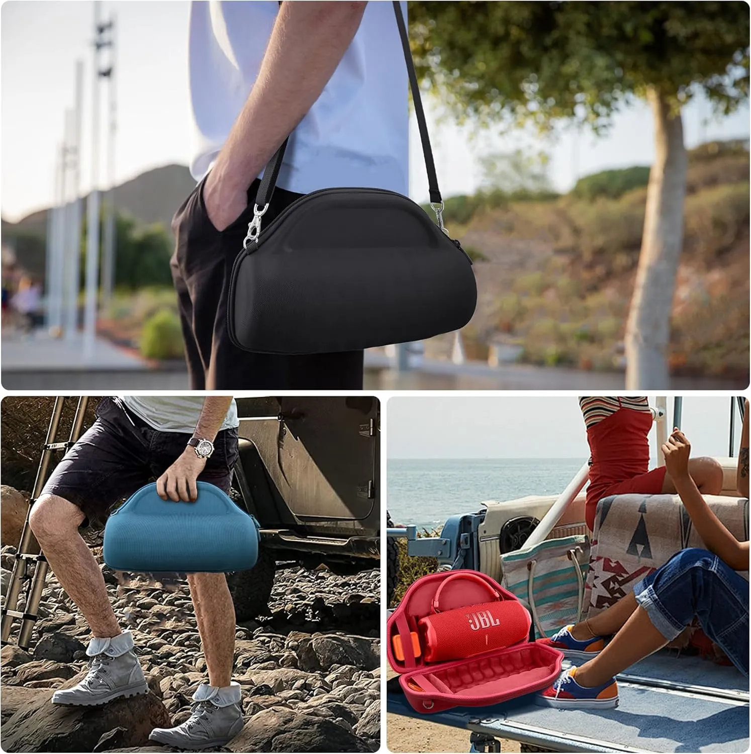 co2CREA Case for JBL Charge 6 Waterproof Portable Bluetooth Speaker, Hard Travel Bag with Detachable Shoulder Strap (White Case)