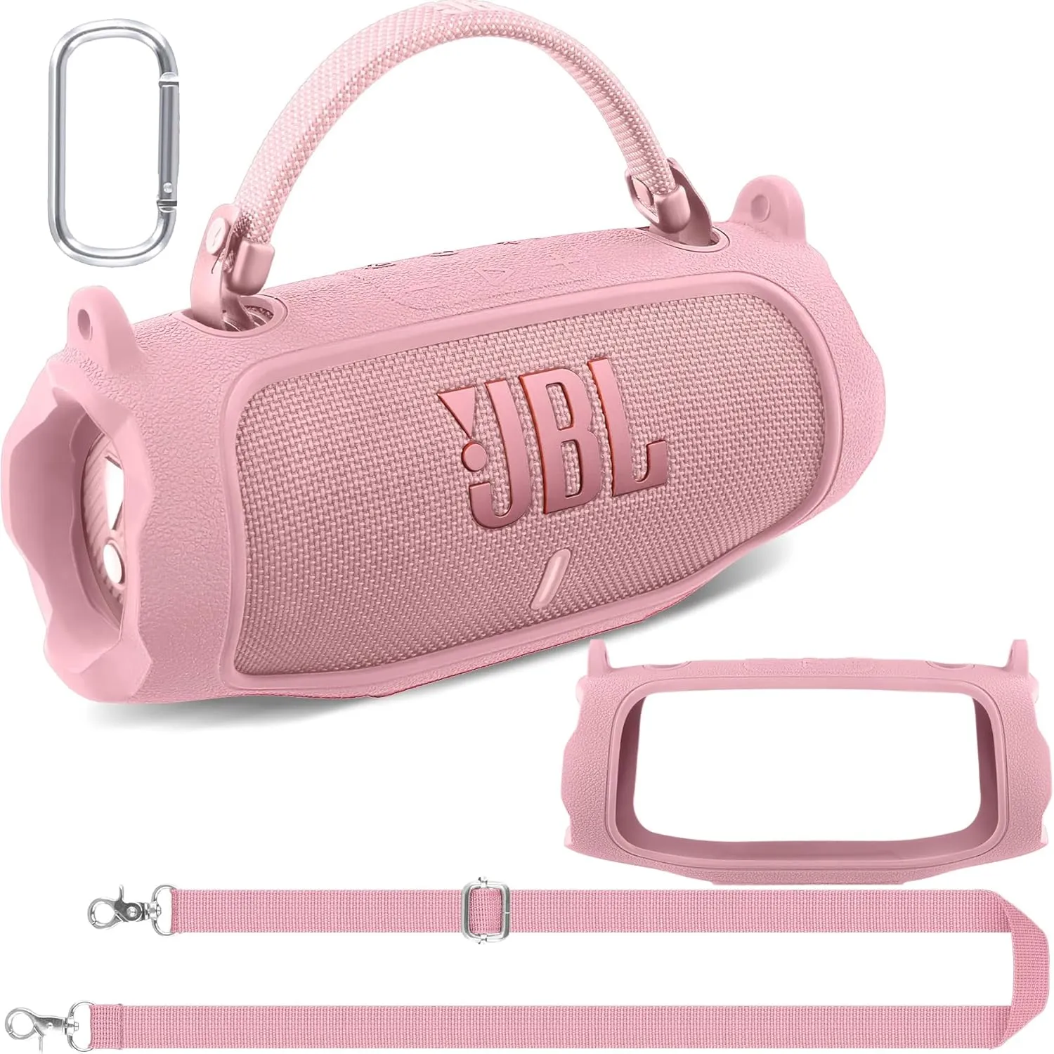 co2CREA Silicone Case for JBL Charge 6 Portable Waterproof Bluetooth Speaker, Portable Travel Soft Cover with Shoulder Strap, Protective Skin Case (Pink)