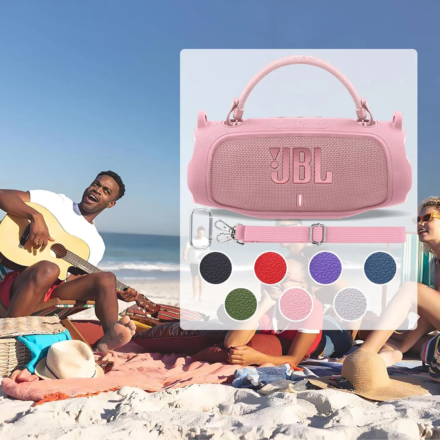 co2CREA Silicone Case for JBL Charge 6 Portable Waterproof Bluetooth Speaker, Portable Travel Soft Cover with Shoulder Strap, Protective Skin Case (Pink)